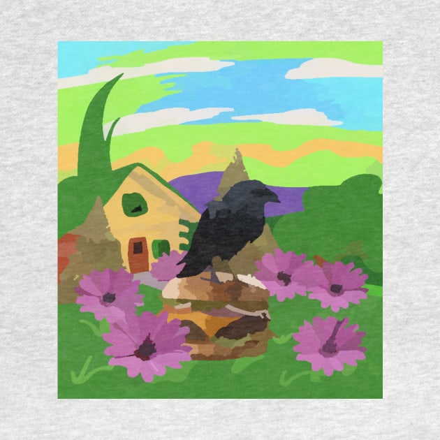 crow loves cheeseburger with flowers by Catbrat